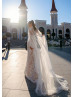 Beaded Ivory Lace Tulle Wedding Dress With Cape